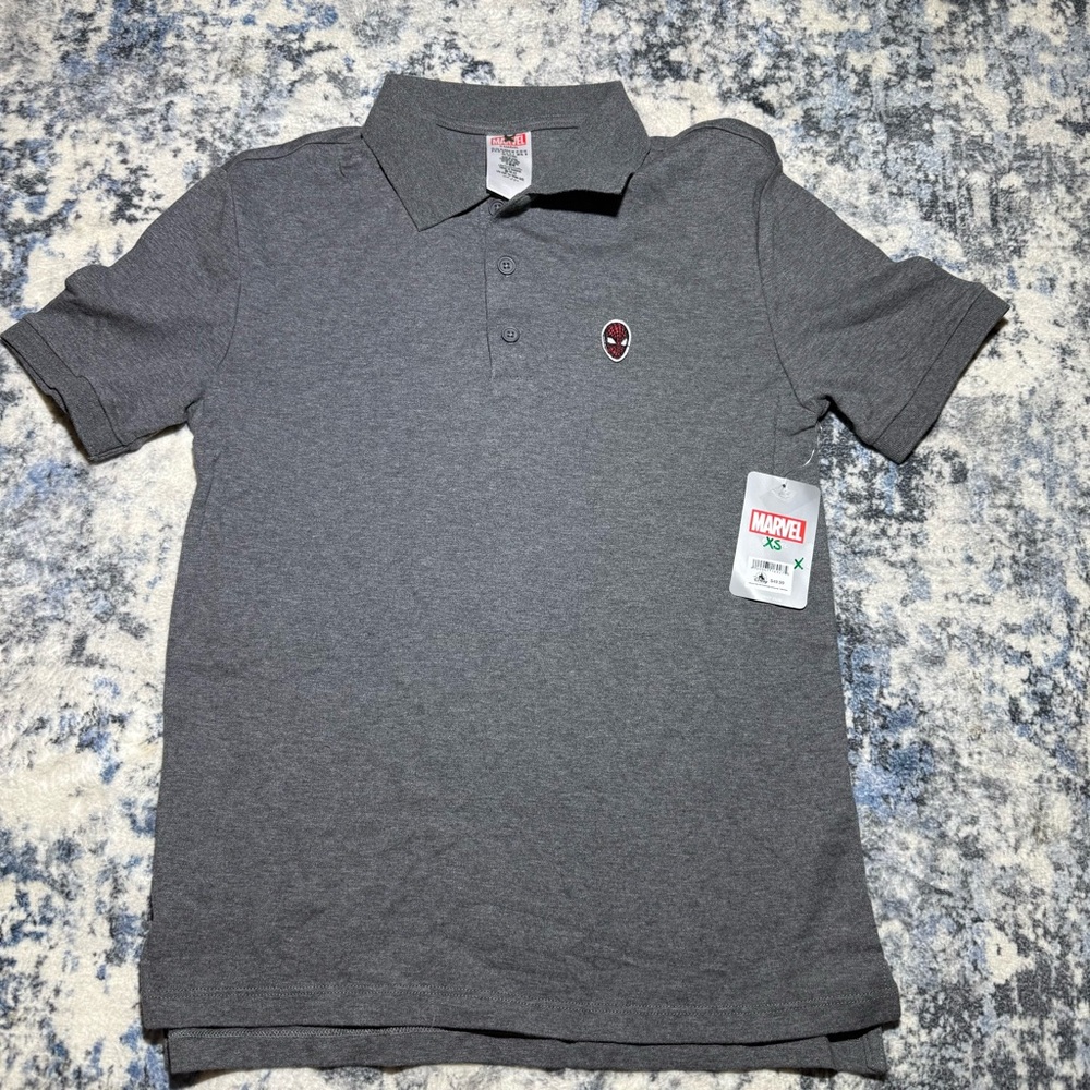 NEW Marvel Polo Shirt Adult Extra Small Gray Spiderman Disney Parks Embroidered